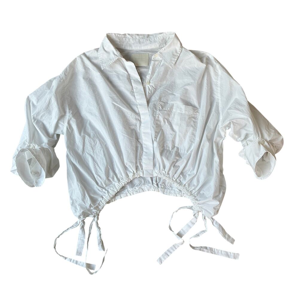 CITIZENS OF HUMANITY Alexandra White Poplin Ruched Tie Button Shirt Size S - Picture 2 of 9